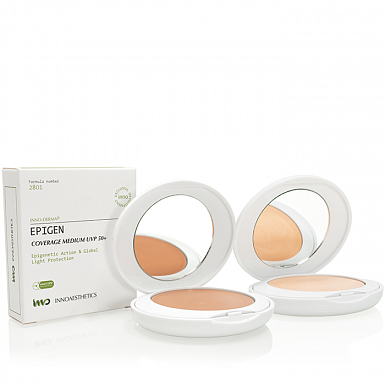 INNO-DERMA EPIGEN COVERAGE UVP 50+ Солнцезащитная крем-пудра Эпиген UVP 50+, тон светлый, тон медиум,  14 г